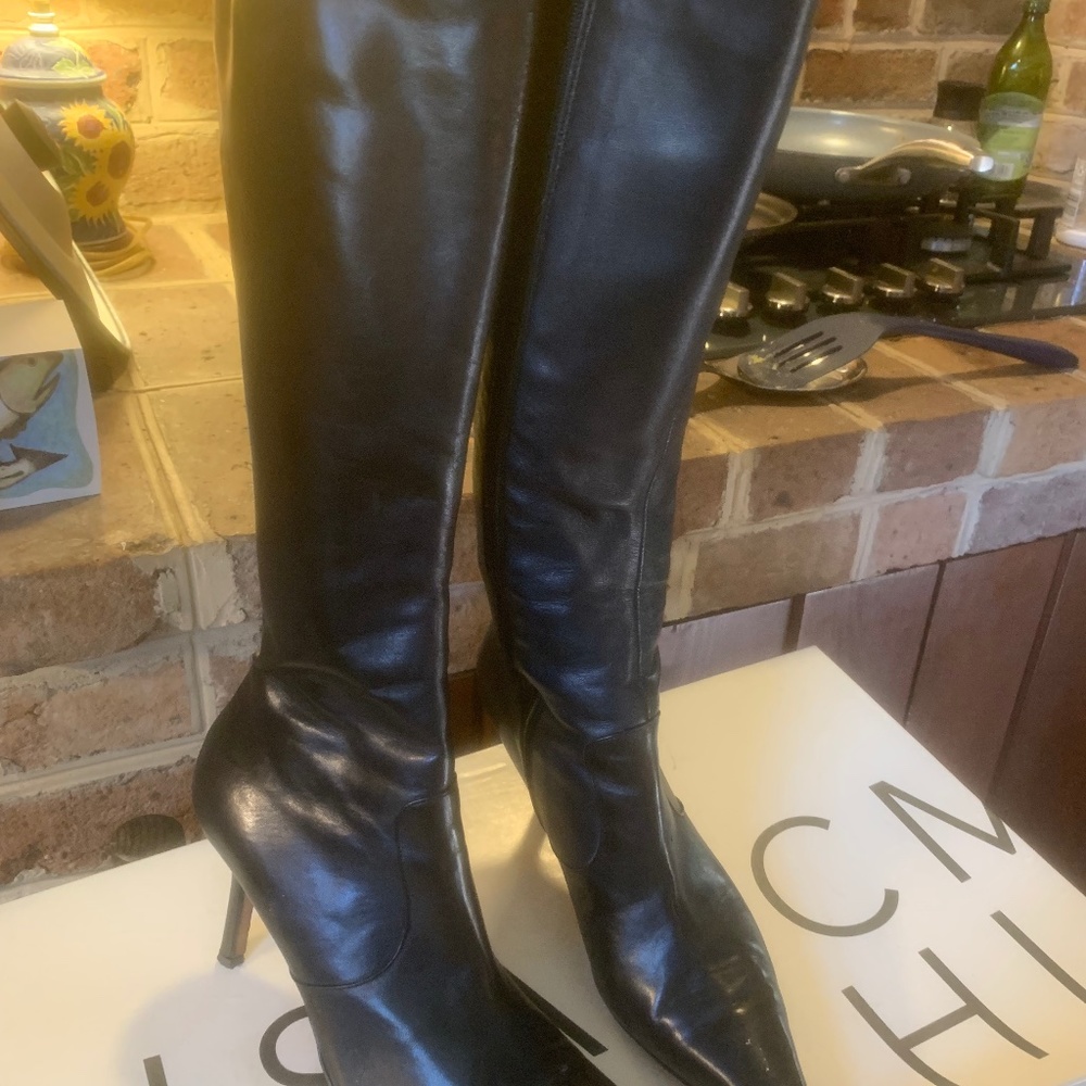 Isaac Mizrahi- Black Saxton Leather Boots